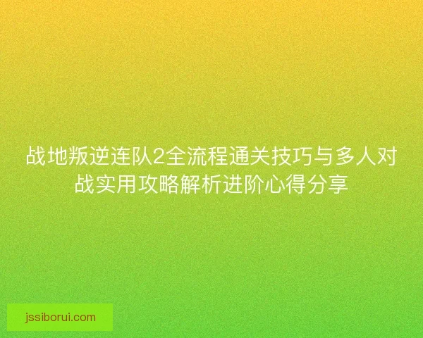 战地叛逆连队2全流程通关技巧与多人对战实用攻略解析进阶心得分享